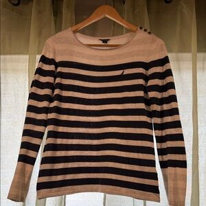 Náutica Striped Boatneck lightweight Sweater in Beige and  blue 2x $60